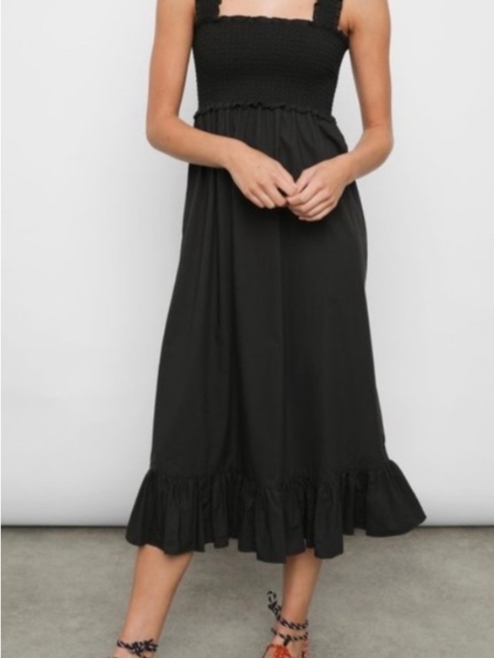 Rails Black Smocked Rumi Midi Dress M